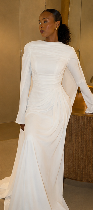 Ivory Draped Cape Gown