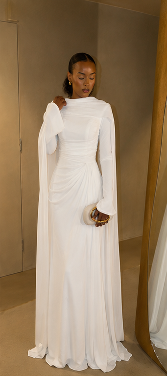 Ivory Draped Cape Gown