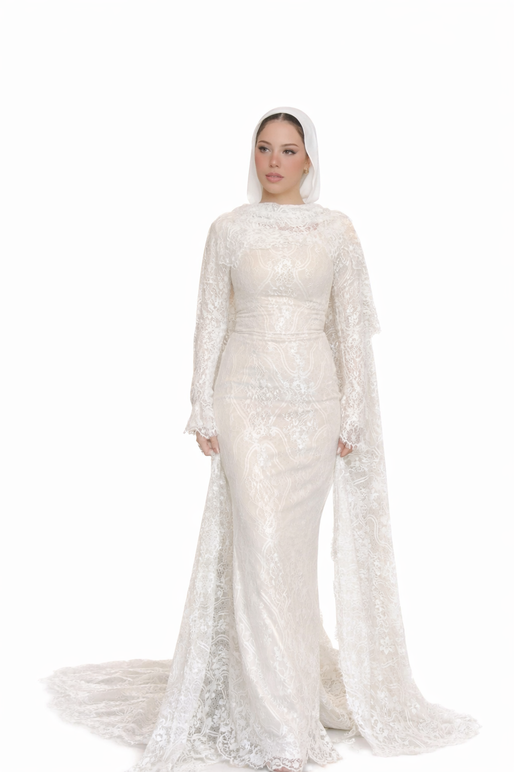 Ayla Lace Cape Gown