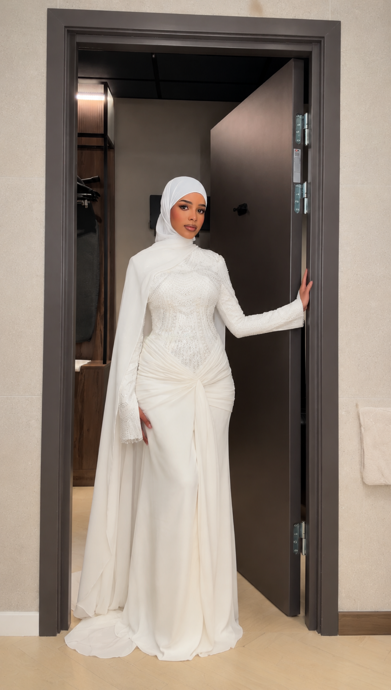 Ivory Chiffon Cape Gown