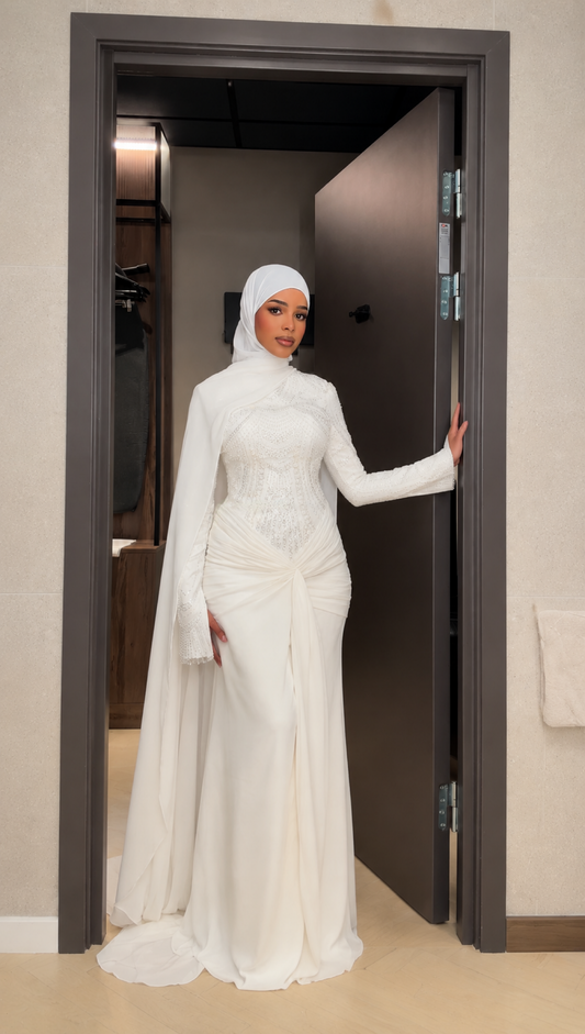 Ivory Chiffon Cape Gown